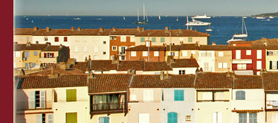 Vom Kirchturm Port Grimaud, Blick über Port Grimaud in den Golfe von Sainte-Tropez, Bild 3 von 6